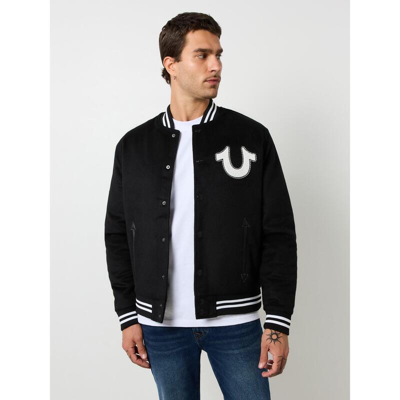 トゥルーレリジョン メンズ アウター 上衣・上衣 羊毛 True Religion Wool Horseshoe Bomber Jacket Black 黒いこと