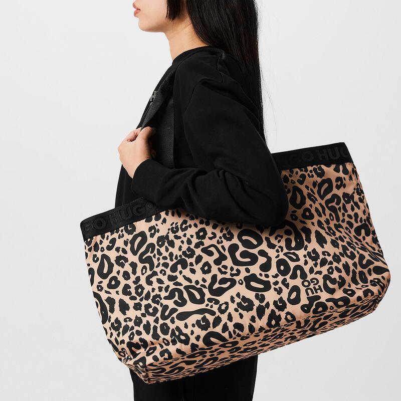 フューゴ レディース 御徒面子 Hugo Becky Shopper Tote Bag Leapord バッグ-ハンドバッグ