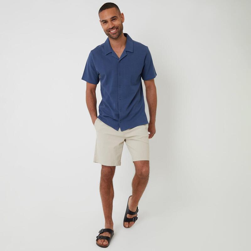 スリードベア メンズ トップス シャツ コットン Threadbare Cotton Pique Revere Collar Short Sleeve Shirt Blue ブルー｜ReVida 店