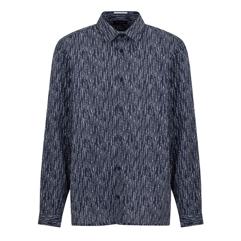 テッドベーカー メンズ トップス シャツ 長袖 Ted Baker Men's Rietij Long-Sleeve Patterned Shirt Navy ネイビー｜ReVida 店