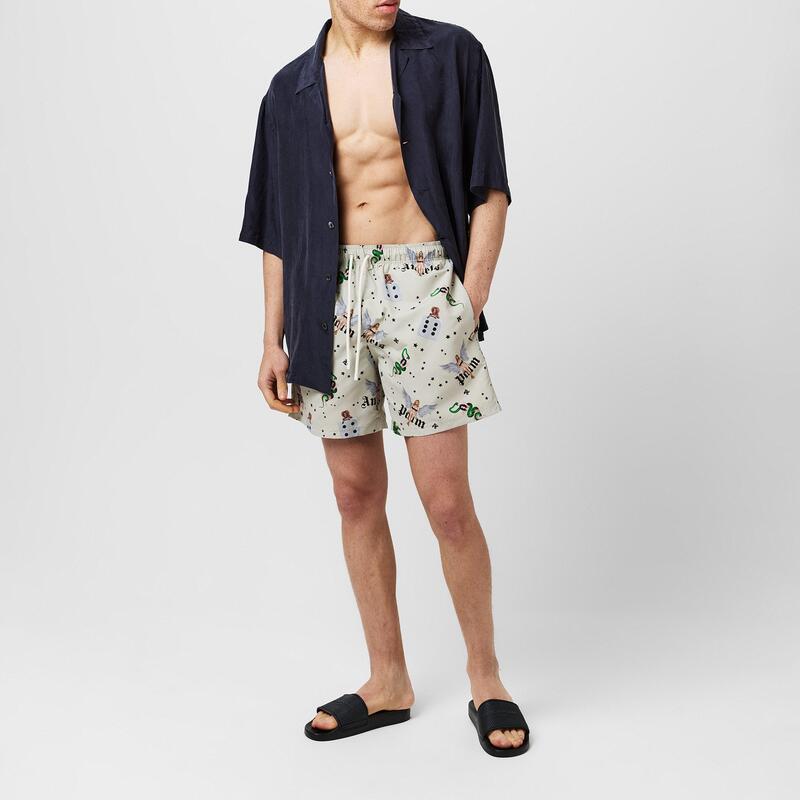 パーム・エンジェルス メンズ 水泳着 二分の一ズボン下・さる股引き 遊撃手ズボン下 Palm Angels Pin Up Swim Shorts Ivory 象牙色