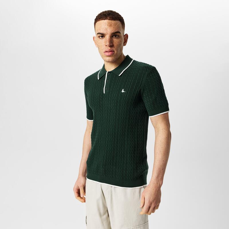 ジャック ウィルス メンズ トップス ポロシャツ 半袖 ニット Jack Wills JW Braid Knitted Short-Sleeve Polo Shirt Evergreen