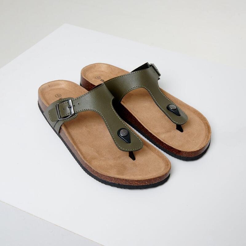 スリードベア メンズ シューズ サンダル レザー フェイクレザー Threadbare Faux Leather Toe Post Sandals Khaki カーキ