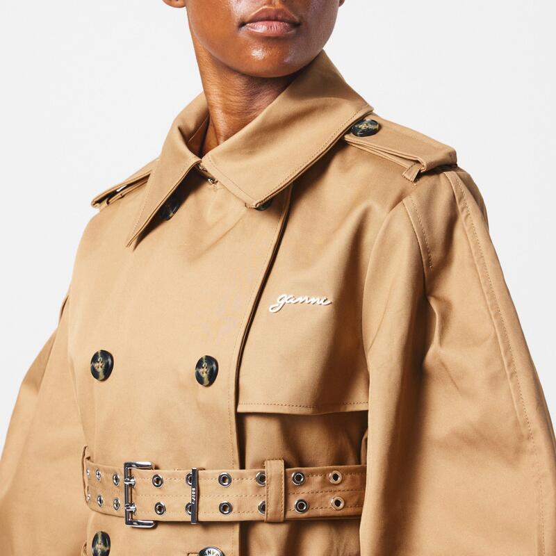 ガニー レディース アウター ジャケット・ブルゾン バルーンスリーブ コットン コート Ganni Women's Cotton Balloon Sleeve Buckled Trench Coatigers Eye アニマル｜ReVida 店