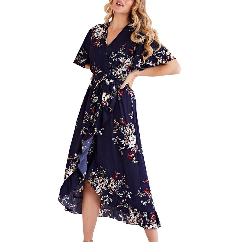 メラロンドン レディース トップス ワンピース フラワー柄 マキシ フラワー Mela Londonavy Floral Short Sleeve Maxi Dress Navy ネイビー