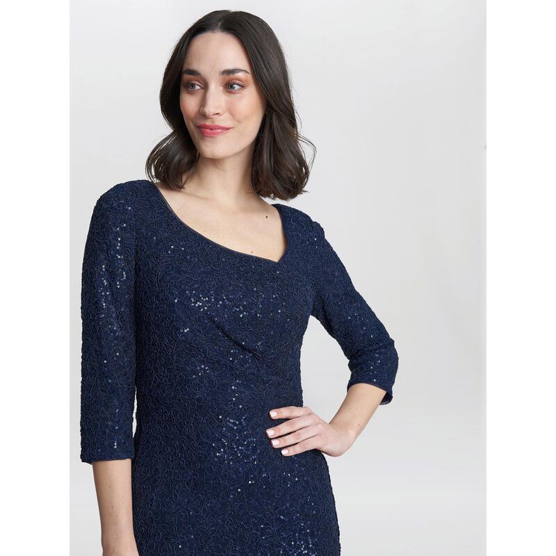 ジーナバッコーニ レディース トップス ワンピースパンコール レース Gina Bacconi Cassandra Sequin Lace Dress Navy ネイビー｜ReVida 店
