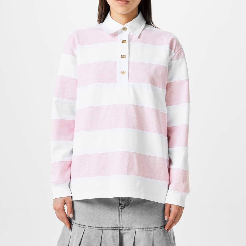ガニー レディース トップス Tシャツ ポロシャツ Ganni Striped Polo Shirt Mauve Chalk チョーク