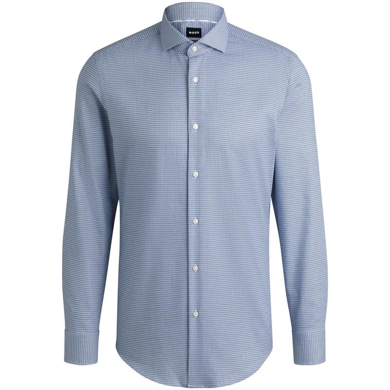 ボス メンズ トップス シャツ 長袖 Boss Men's HBB HHANK Spread C1 Plain Long-Sleeve Shirt Dark Blue ブルー｜ReVida 店
