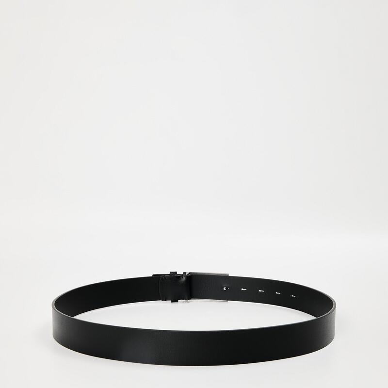 カルバンクライン メンズ アクセサリー ベルト レザー Calvin Klein Smooth Leather Plaque Belt Black/Silver ブラック