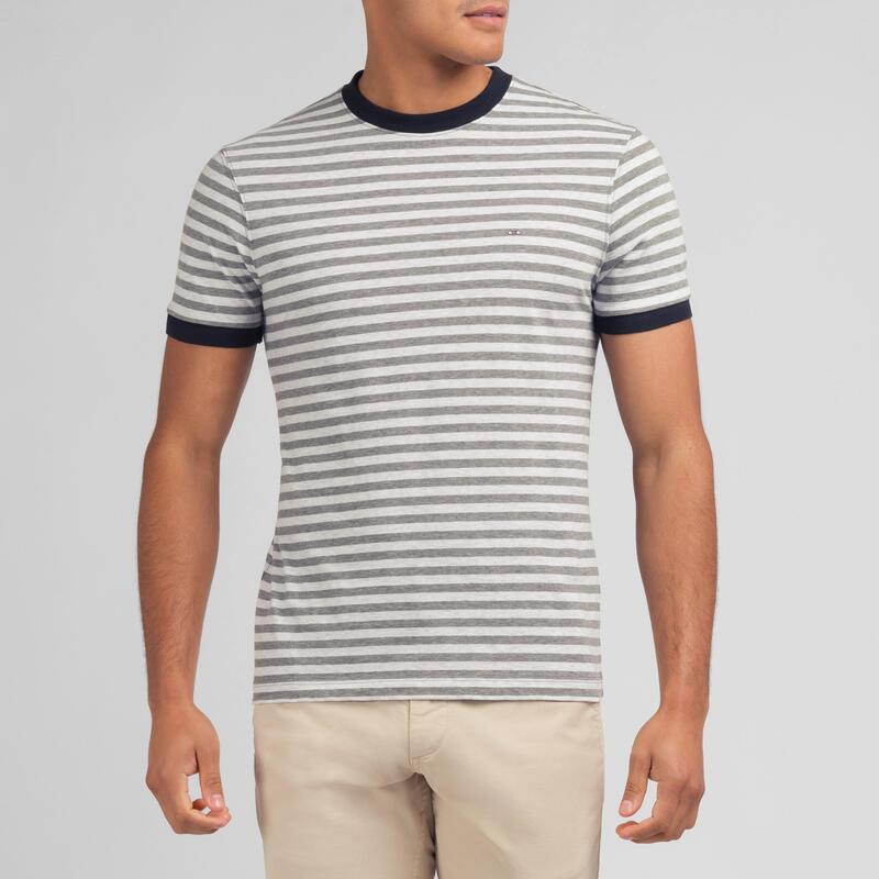 エデンパーク メンズ トップス Tシャツ 半袖 Eden Park Grey short-sleeved striped T-shirt Grm19 グレー
