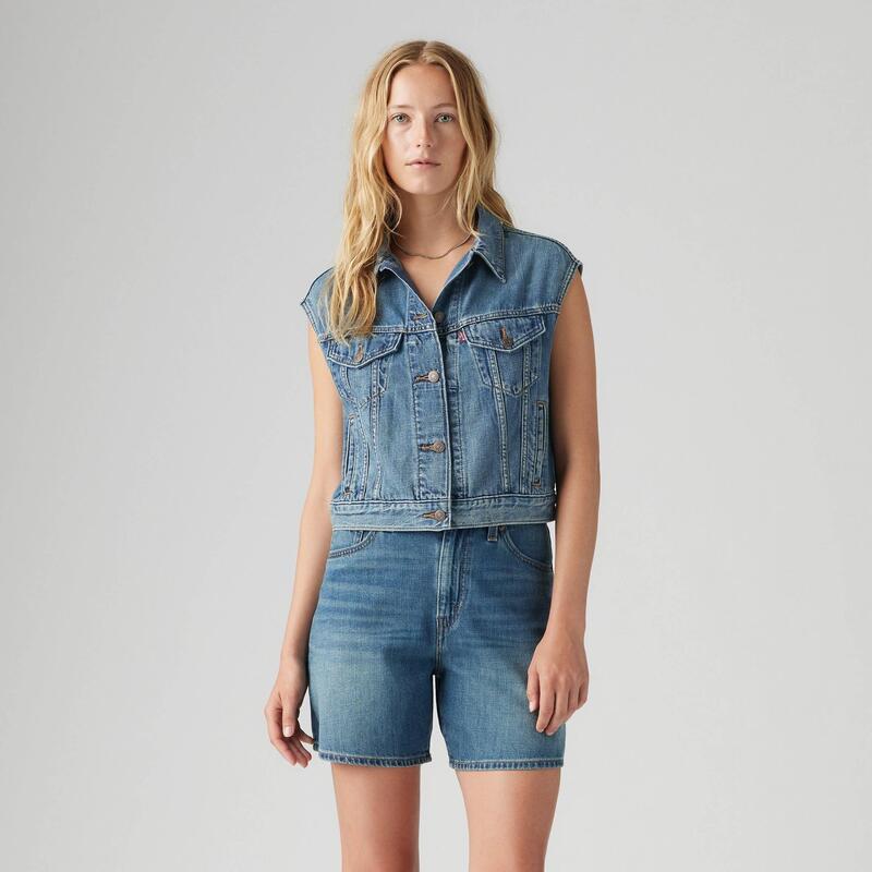 リーバイス レディース アウター ジャケット・ブルゾン デニム Levis Women'shrunken Denim Jacket Stop Flaxing デニム