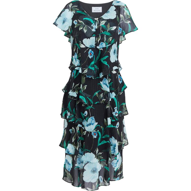 ジーナバッコーニ レディース トップス ワンピース ティアード プリント ミディ Gina Bacconi Frances Printed Midi Tieredress Brighteal ティール 33,020円