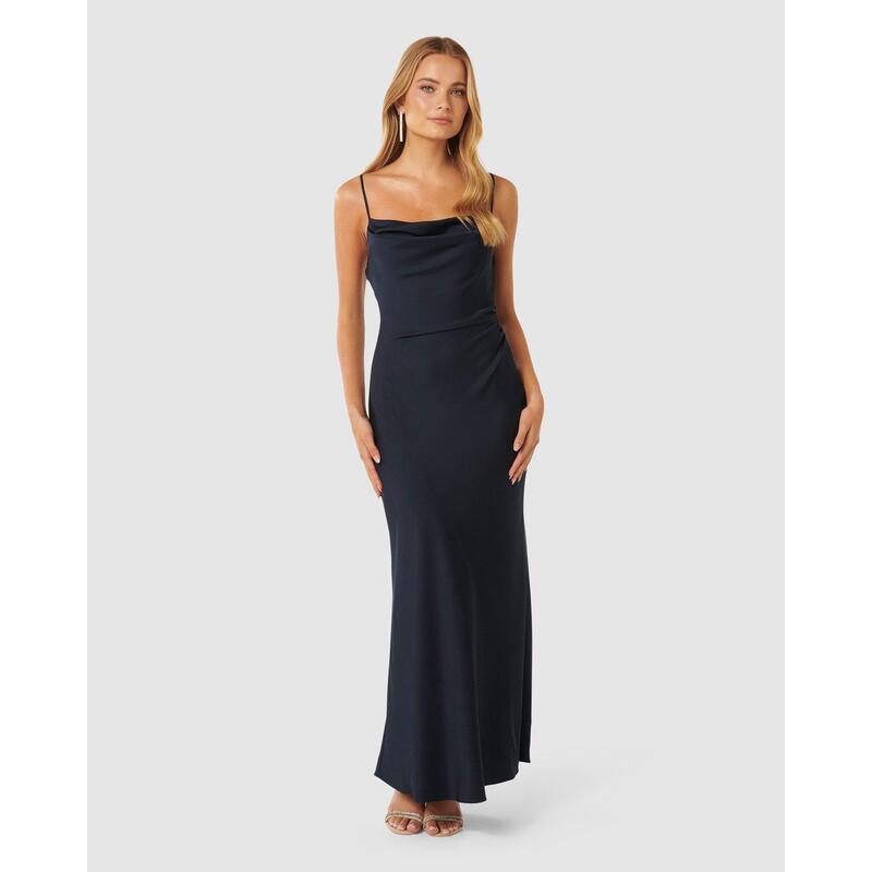 フォーエバーニュー レディース トップス ワンピース サテン マキシ Forever New Mia Satin Maxi Dress Navy ネイビー