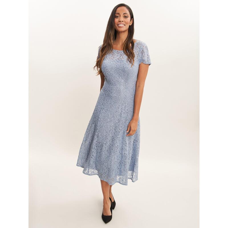 ジーナバッコーニ レディース トップス ワンピース ミディ スパンコール キャップ レース Gina Bacconi Genny Cap Sleeve Midi Sequin Lace Dress Hydrangea