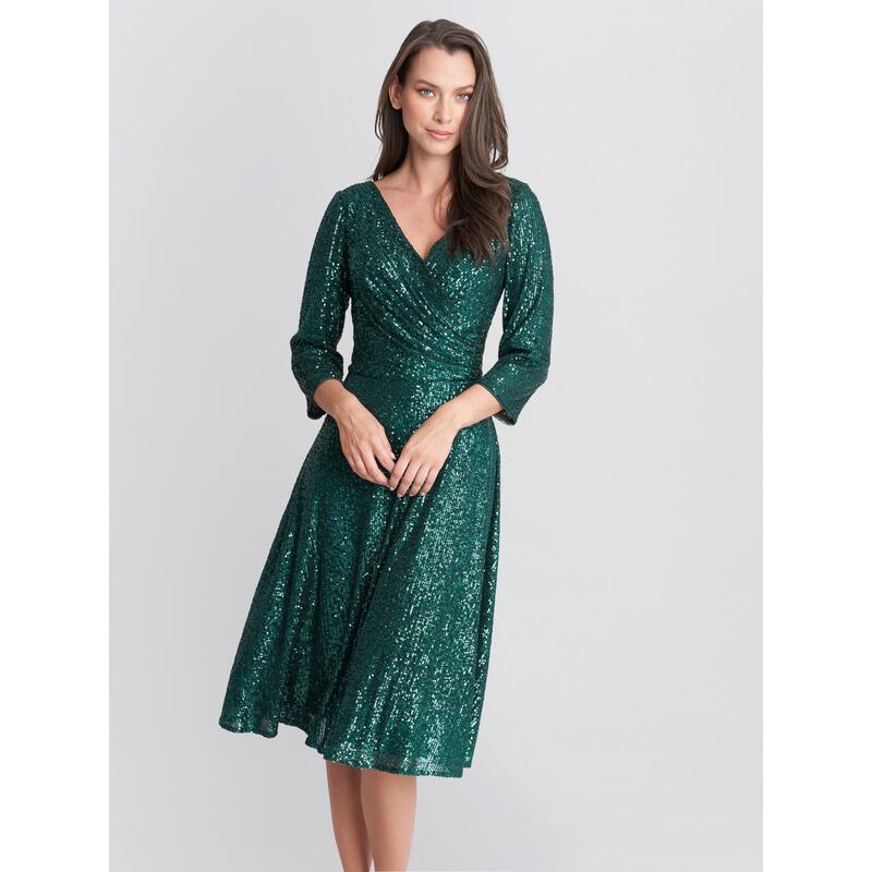 ジーナバッコーニ レディース トップス ワンピース A ライン ミディ スパンコール Gina Bacconi Libbie Midi A-Line Sequin Dress Emerald エメラルド|ReVida 店