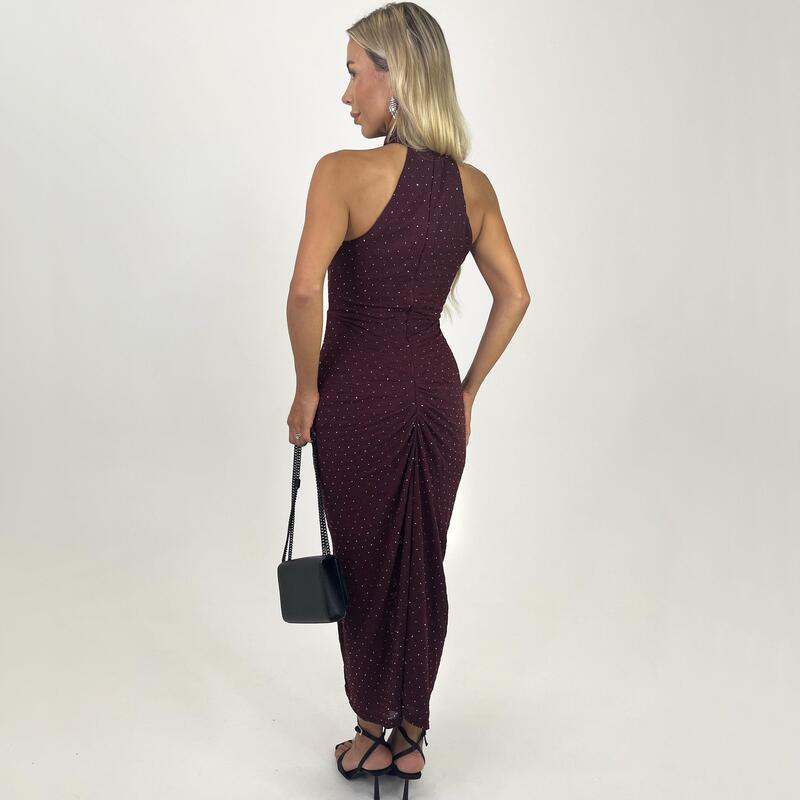 アックスパリ レディース ボトムスカート ミディワンピース ミディ ホルター AX Paris Jacquardiamante Halter Necknot Skirt Midi Dress Plum プラム｜ReVida 店 13,675円