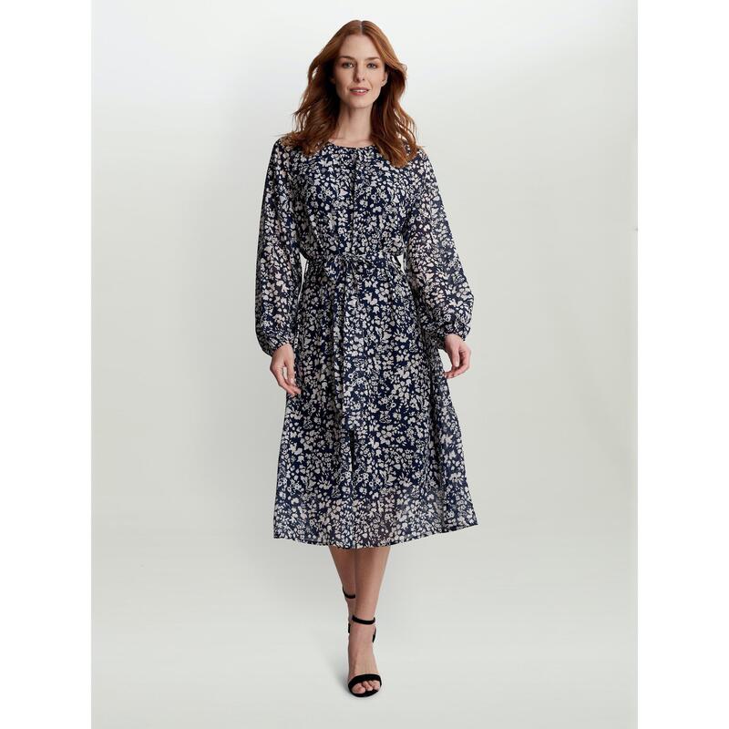 ジーナバッコーニ レディース トップス ワンピース Gina Bacconi Alaska Unwaisted Long Sleeve Dress Navy / White ホワイト|ReVida 店