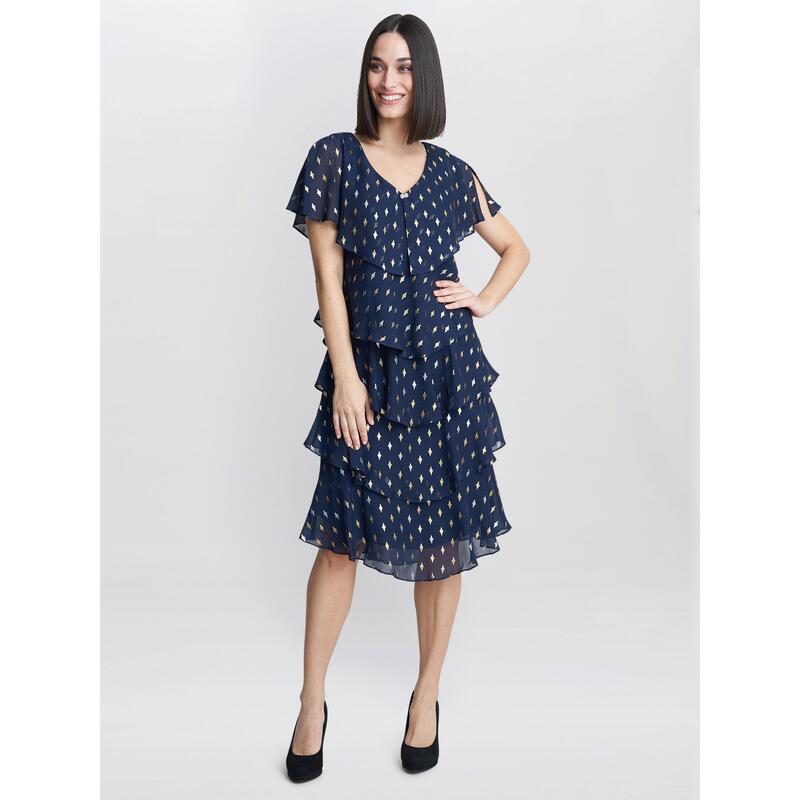 ジーナバッコーニ レディース トップス ワンピース プリント Gina Bacconi Sybil Foil Printier Dress Navy / Gold ネイビー｜ReVida 店