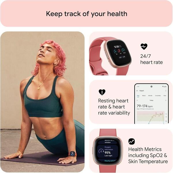 フィットビット レディース アクセサリー 腕時計 Fitbit 4 Fitnessmartwatch with built-in GPS and up to 6 days battery life Pink/Copperose Pink ピンク