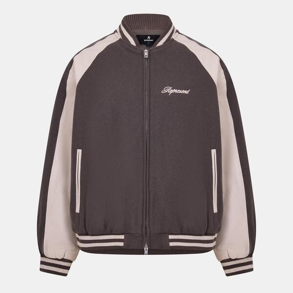 リプレゼント メンズ アウター ジャケット・ブルゾン Represent Men's Metal Snap Button Varsity Jacket Stone ストーン|ReVida 店