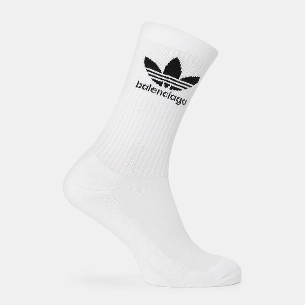 バレンシアガ メンズ アンダーウェア 靴下 Balenciaga Men's Crew Socks White/Black ホワイト