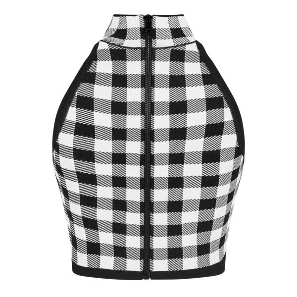 バルマン レディース トップス 貯蔵タンクとっ始め ギンガム照合のしるし 編み物 ギンガム Balmain Fine Gingham Knitank Top NOIR/BLANC