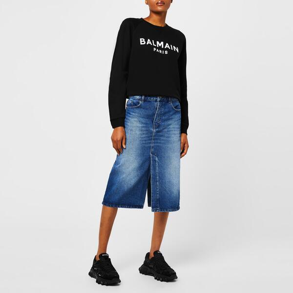 バルマン レディース アウター パーカー・スウェット ティーシャツ ロゴタイプ Balmain Paris Logo Sweatshirt Noir/Blanc EAB