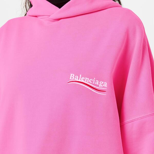 バレンシアガ レディース アウター パーカー・スウェット Balenciaga Women\u0027s Over thead Hoodie Fluo Pink/White 白いこと