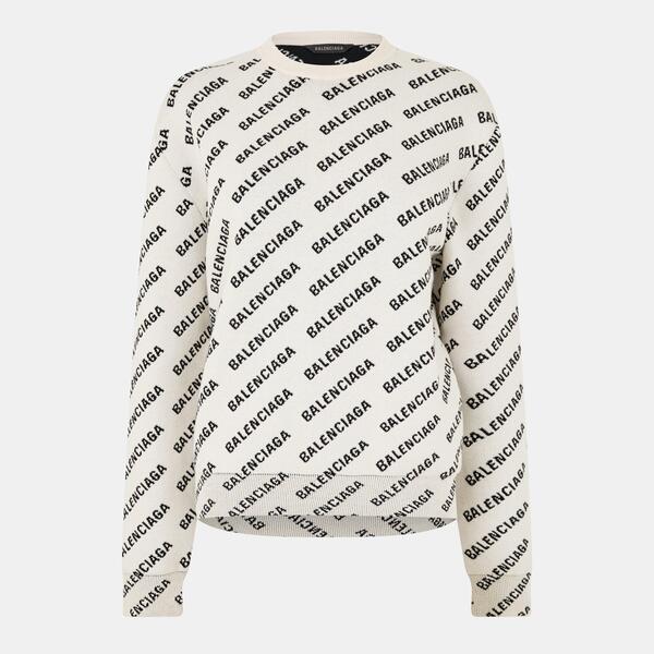 バレンシアガ レディース アウター パーカー・スウェット クルーネック ロゴ Balenciagall Over Logo Crewneck Jumper White/Black ホワイト