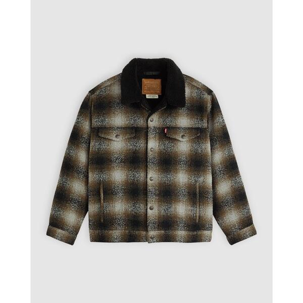 リーバイス メンズ アウター ジャケット・ブルゾン リラックスフィット デニム Levis Men's Levi's Denim Sherpa Relaxed Fit Jacket Blck/Brwn Plaid チェック