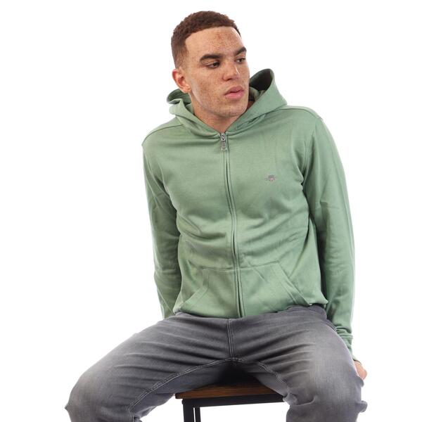 ガント メンズ アウター パーカー・スウェット ロゴ Gant Shield Logo Zip Hoodie Green グリーン