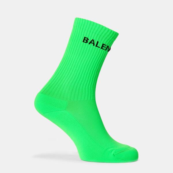 バレンシアガ メンズ アンダー御召しもの ソックス 肋筋 Balenciaga Ribbed Crew Socks Grass/Black 黒いこと