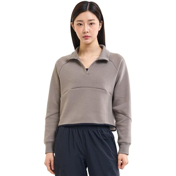 アンダーアーマー レディース アウター パーカー・スウェット プルオーバー クロップド Under Armour Unstop Rugby Cropped Crew Sweatshirt Brown 赤銅色 パーカー-レディースファッション