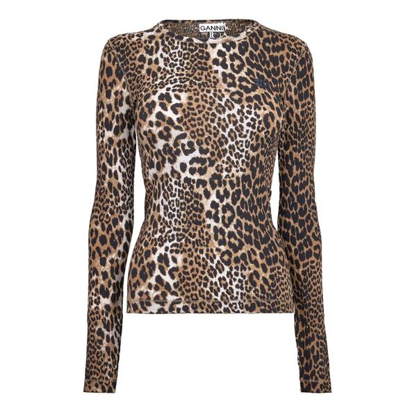 ガニー レディース トップス Tシャツ Ganni Longsleeve Tee Ld61 Leopard アニマル｜ReVida 店