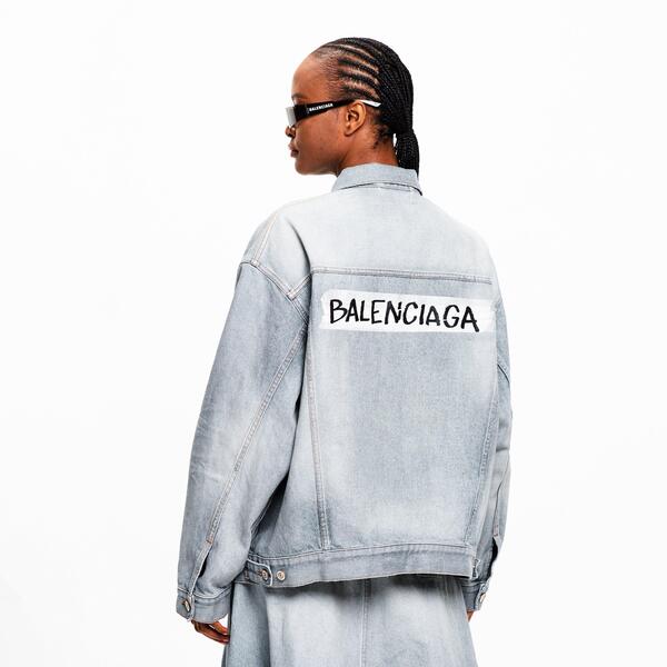 バレンシアガ レディース アウター 上衣・上衣 ジーンズ ロゴタイプ Balenciaga Womens Tape Logo Denim Jacket Dirty Blue 青み