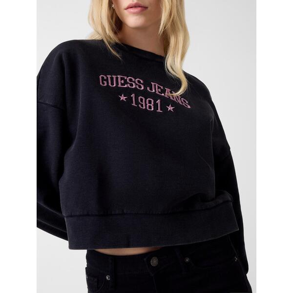 ゲス レディース アウター パーカー・スウェット シャツ クロップド Guess Women'star Cropped Crew Sweatshirt Jet Black ブラック