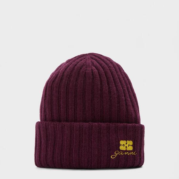 ガニー レディース アクセサリー 帽子 ニット Ganni Wl Knit Beanie Ld62 Burgundy バーガンディ