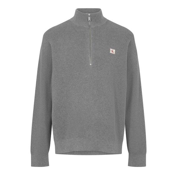 カルバンクライン メンズ アウター ニット・セーター クルーネック Calvin Klein Jeans Men's Waffle Knitted Crew Neck Jumper Grey Heather グレー|ReVida 店