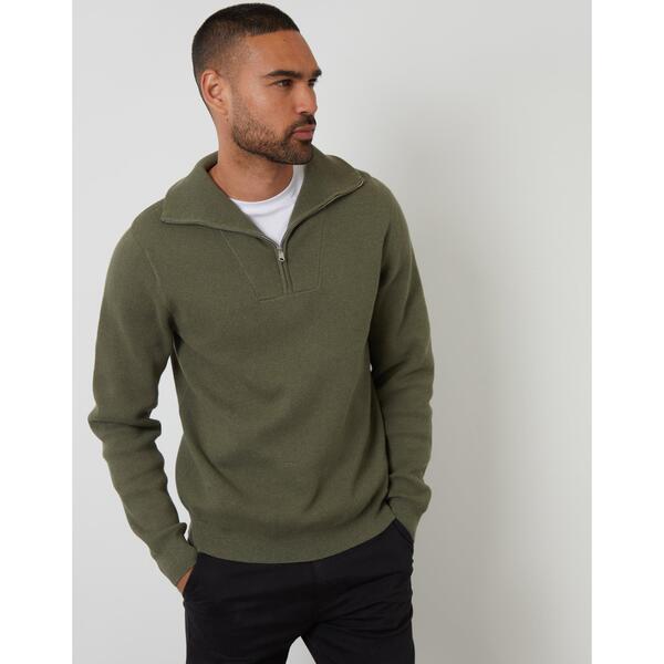 スリードベア メンズ アウター ニット・セーター ハーフジップ Threadbare Men's Kamrul Quarter Zip Knitted Jumper Olive オリーブ
