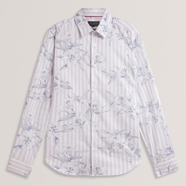テッドベーカー メンズ トップス シャツ Ted Baker Ted LSReg FlorlShirt Sn62 Lt-Blue ブルー