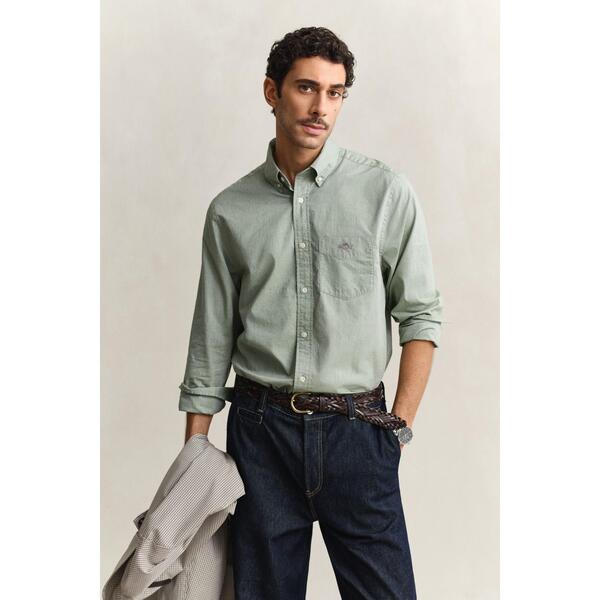 ガント メンズ トップス プルオーバー レギュラー填まる Gant Regular Fit Poplin Shirt Herb Green 354 緑であること