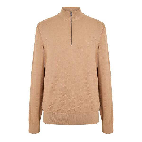 ボス メンズ アウター ニット・セーター クルーネック Boss Men's HBB Ebrando Black Zipped Crew Neck Jumper Medium Beige ベージュ
