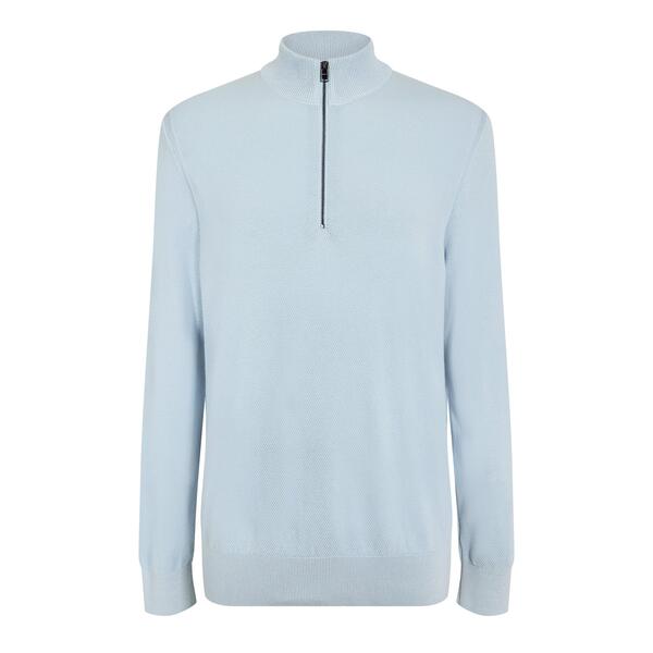 ボス メンズ アウター ニット・セーター クルーネック Boss Men's HBB Ebrando Black Zipped Crew Neck Jumper Pastel Blue ブルー
