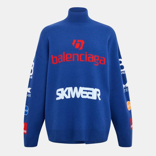バレンシアガ メンズ トップス ティーシャツ タートルネック Balenciaga Men\u0027s Bal Turtleneck Long Sleeve T-Shirt Blue 青碧