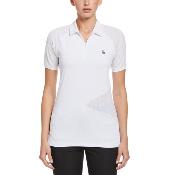 オリジナルペンギン レディース トップス Tシャツ アシンメトリー Original Penguin Women's Zipped Asymmetrical Short Sleeve Performance T-Shirt Bright White ホワイト
