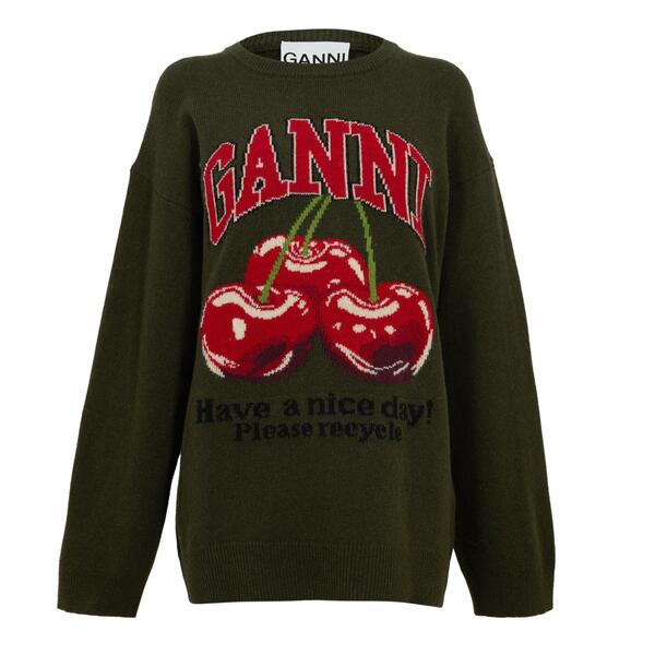 ガニー レディース アウター ニット・セーター クルーネック Ganni Women's Oversized Knitted Crew Neck Jumper Kalamata|ReVida 店