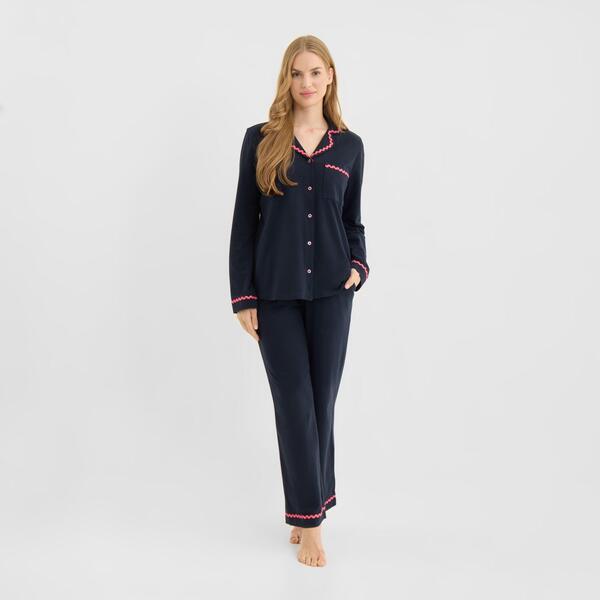 チェルシーピア レディース アンダー御召しもの ナイト爵御召しもの Chelsea Peers ChelsP Wavy Trim PJs Ld62 G Morning Navy 米国海軍