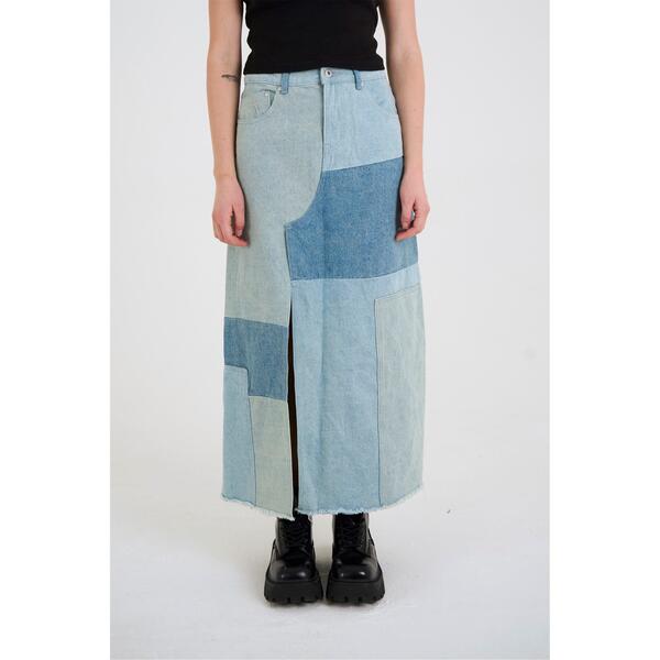 ザラグドプリースト レディース 下つ方スコート パッチワーク ジーンズ マキシ The Ragged Priest Women\u0027s Patchwork Maxi Denim Skirt Blue 青み