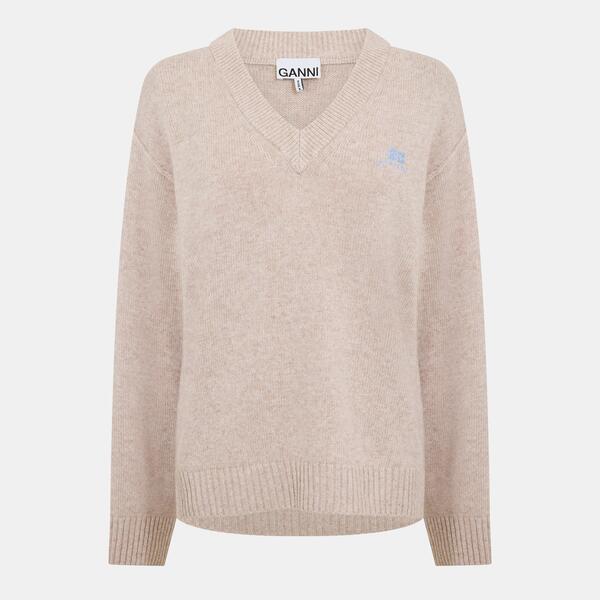 ガニー レディース アウター ニット・セーター Vネック ウール Ganni Women's Wool Mix V-Neck Jumper Sand サンド