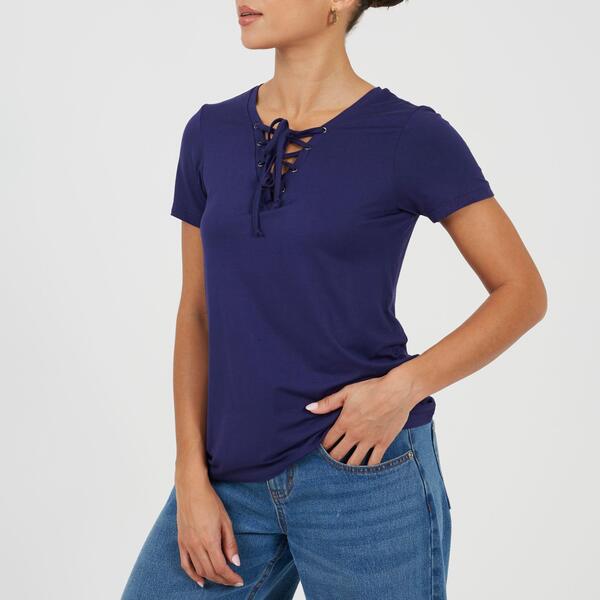 ブレーブソウル レディース トップス Tシャツ タイディテール Brave Soul BS Womens Tie Detail Eyelet Neck T-shirt Summer Navy ネイビー